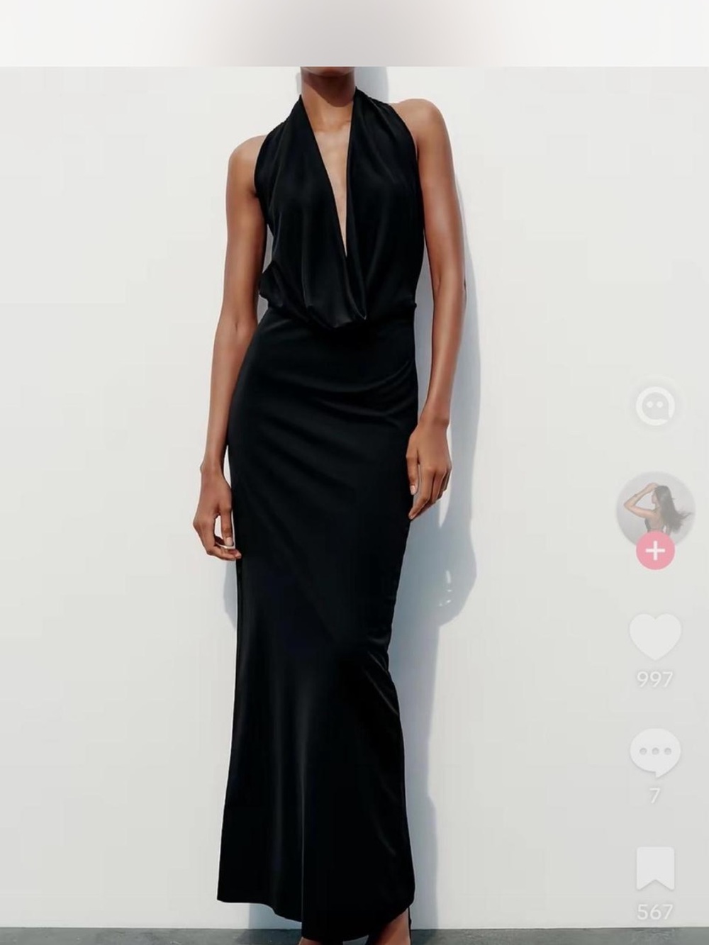 ZARA black maxi draped halter dress size S NWT